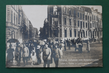 Postcard PC Lüttich Liege 1914 destroyed House Streetview people Belgium Belgie